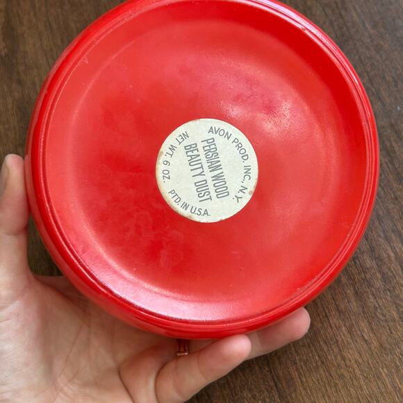 Vintage Avon Persian Wood Dusting Powder Red Gold Ceramic Container - Picture 10 of 12